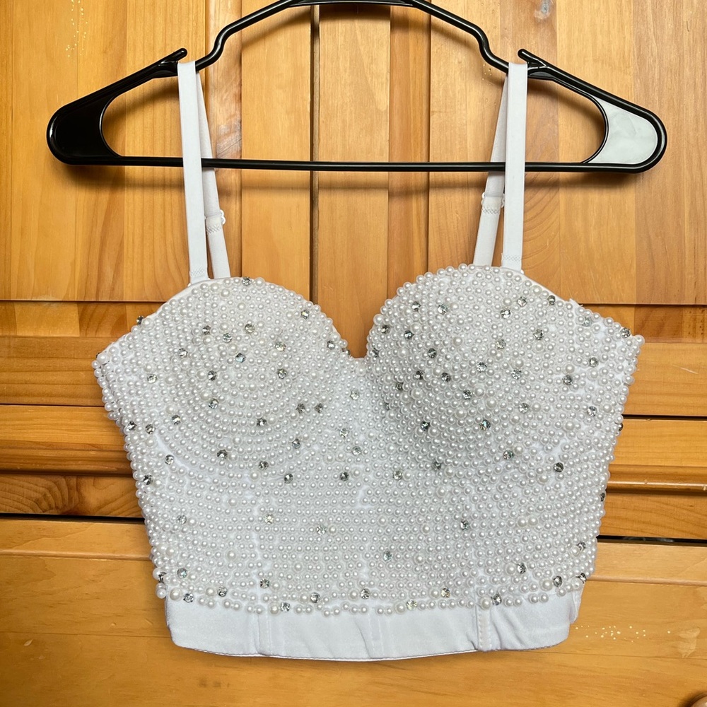Pearl Embroidered Bustier Crop Top